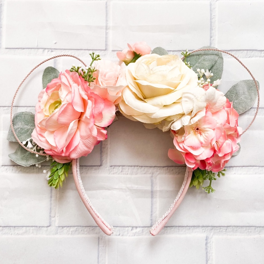 Disney Custom Pink Floral Wire Mickey Ears